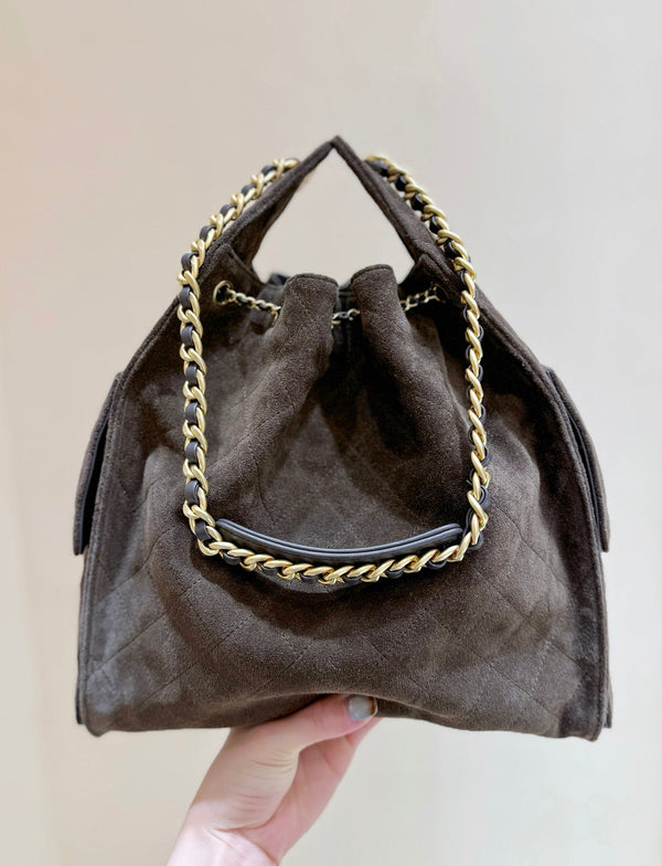 CC 25C Hobo Bag Large 40cm Coffee Suede GHW 290170