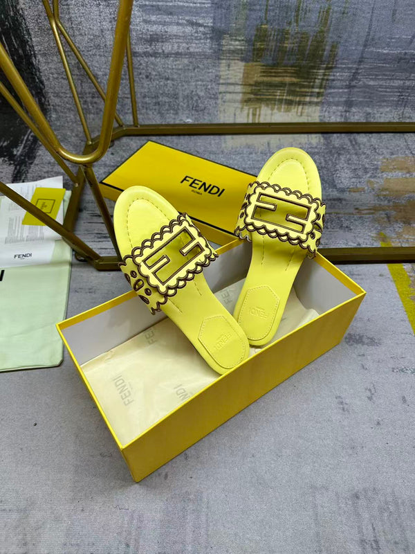 FF Baguette Slides Embroidered Yellow Nappa Leather 826565