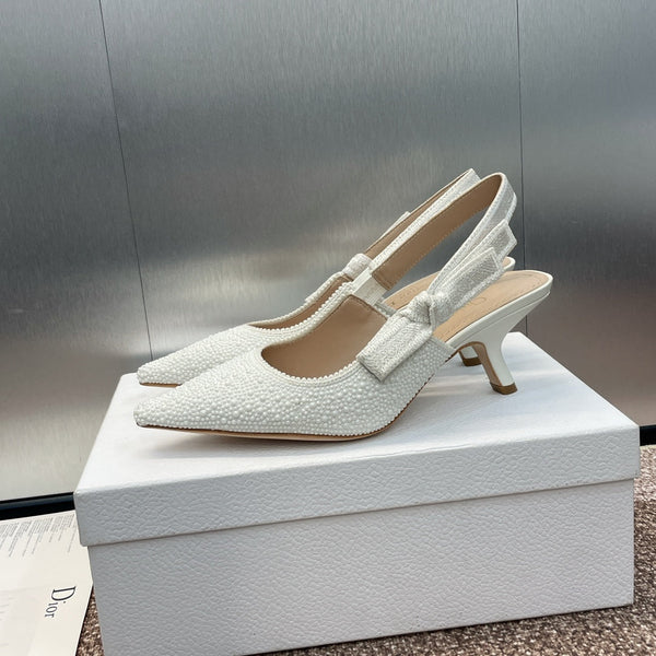 cd slingback pump 65 cotone ricamato vitello bianco resina perla