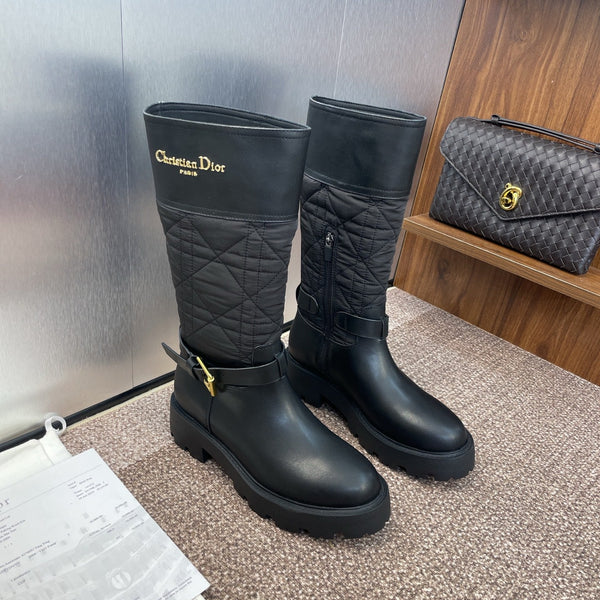 CD Ankle punk-inspired women's boots black cowhide with nylon cloth