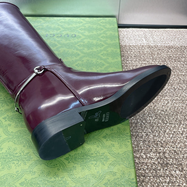 GG Women's Boot With Slim Horsebit 2.5cm Burgundy Shiny leather 508912