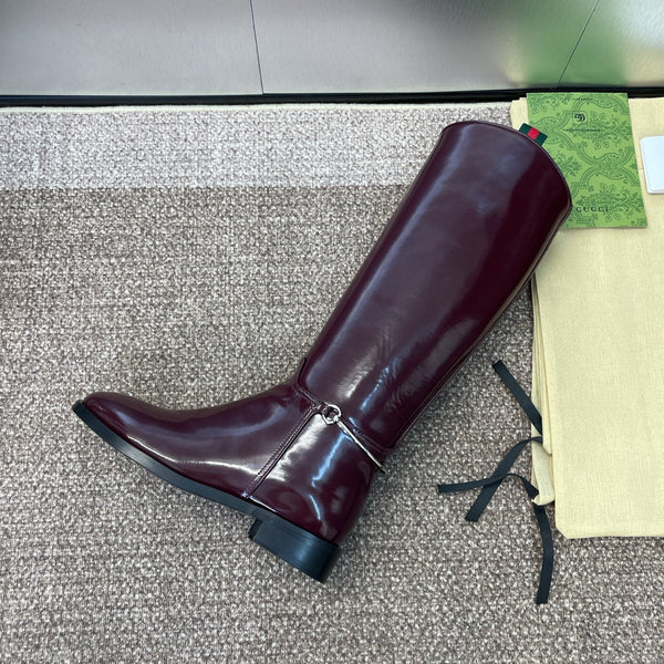 GG Women's Boot With Slim Horsebit 2.5cm Burgundy Shiny leather 508912