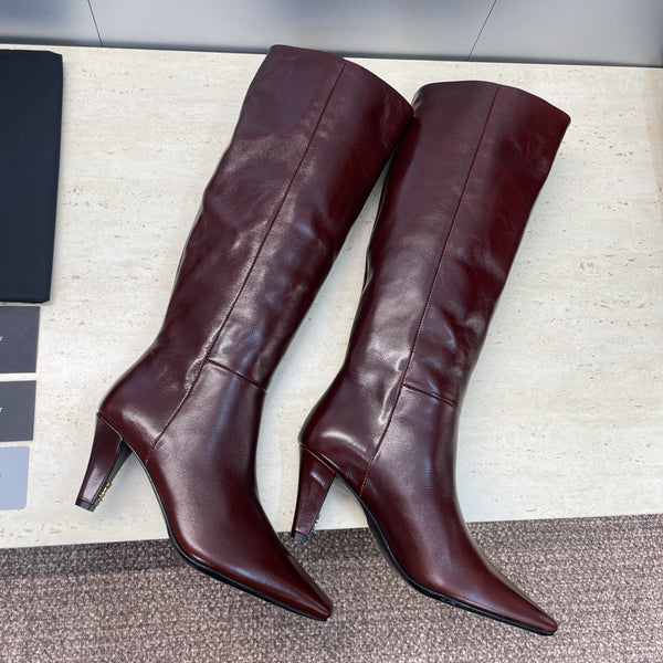 YSL Jill Boots 75mm Burgundy Smooth Cafskin 551933