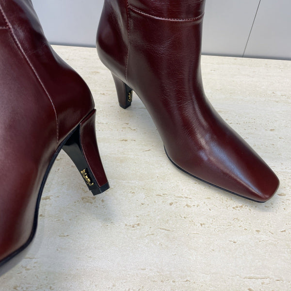 YSL Jill Boots 75mm Burgundy Smooth Cafskin 551933