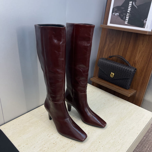 YSL Jill Boots 75mm Burgundy Smooth Cafskin 551933