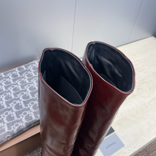 YSL Jill Boots 75mm Burgundy Smooth Cafskin 551933