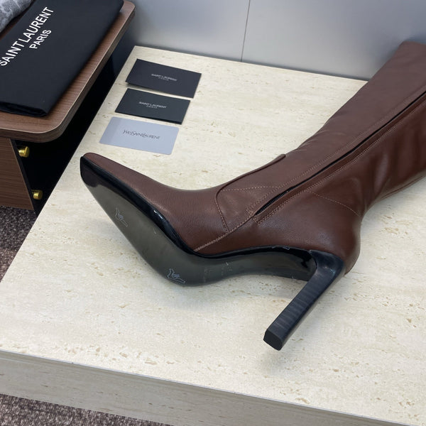 YSL Lily Long Boots 105mm Dark Cocoa Cowhide 551935