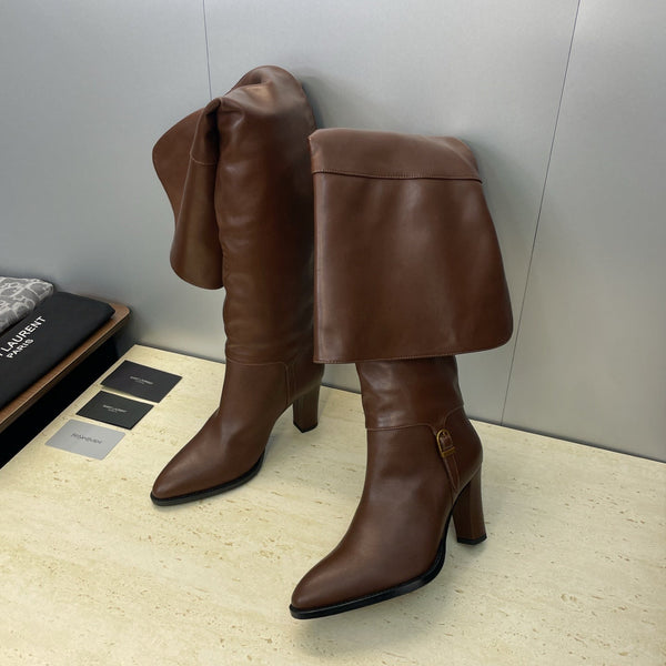 YSL Julia Long Boots 90mm Dark Cocoa Cowhide 551936