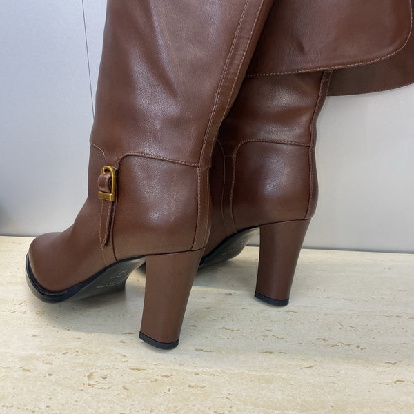 YSL Julia Long Boots 90mm Dark Cocoa Cowhide 551936
