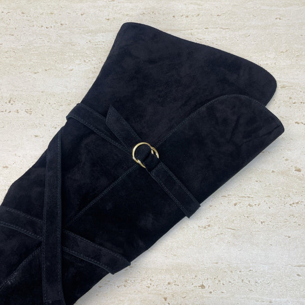 YSL Janis Long Boots 95mm Black Suede 551939