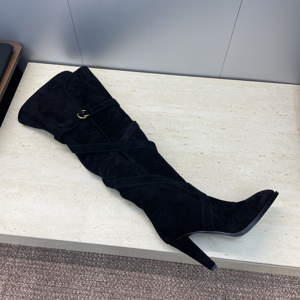 YSL Janis Long Boots 95mm Black Suede 551939