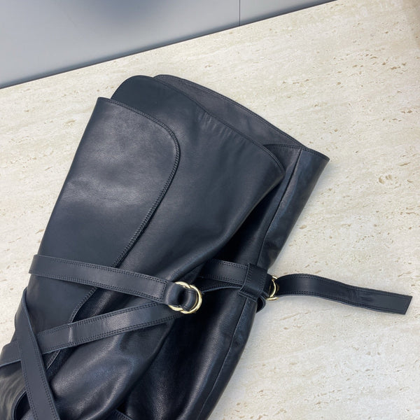 YSL Janis Long Boots 95mm Black Cowhide 551940