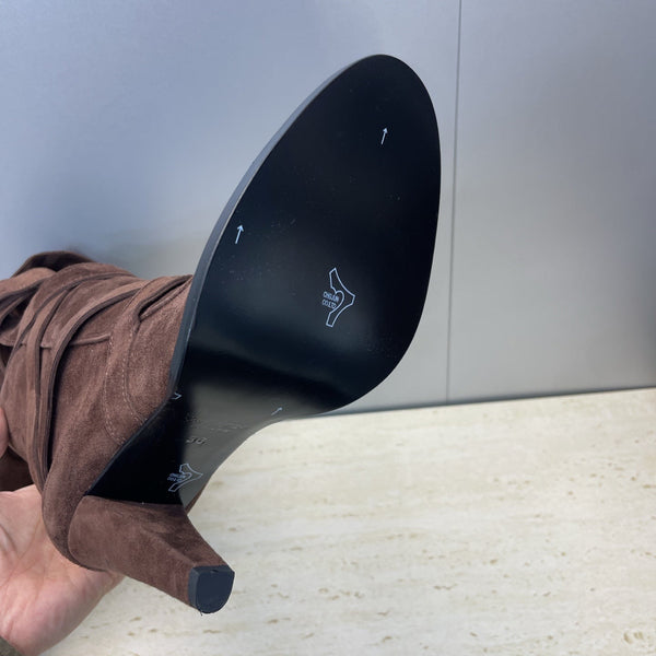 YSL Janis Long Boots 95mm Coffee Suede 551941