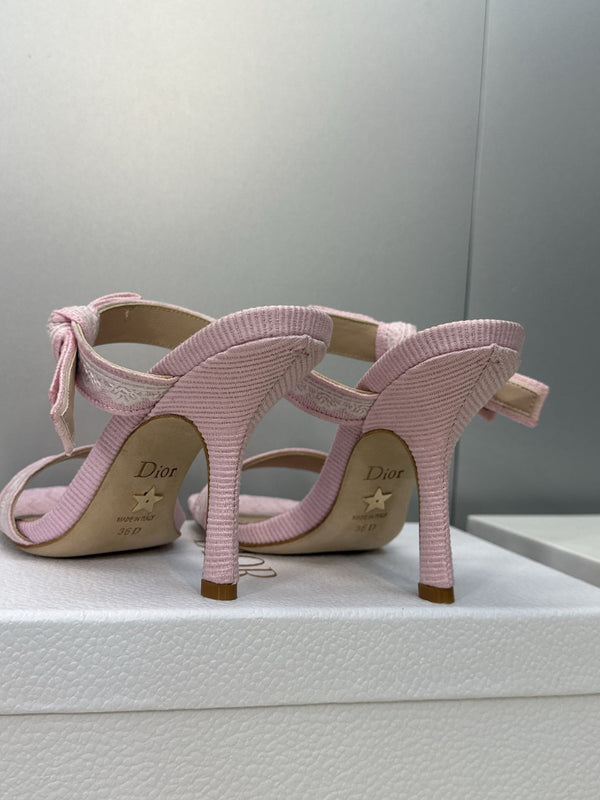 CD 26s Heeled Sandal 10cm Light Pink Beige Leather Fabric 633069