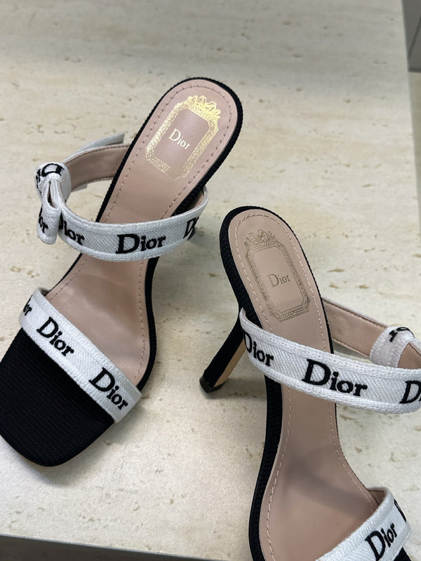 CD Sandales à Talon 26S 10cm Cuir Tissu Noir Beige 633072