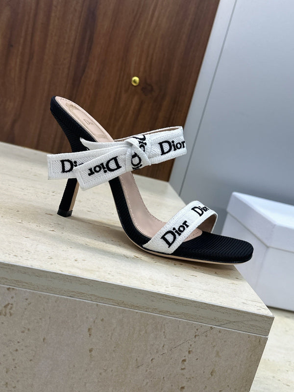 CD Sandales à Talon 26S 10cm Cuir Tissu Noir Beige 633072