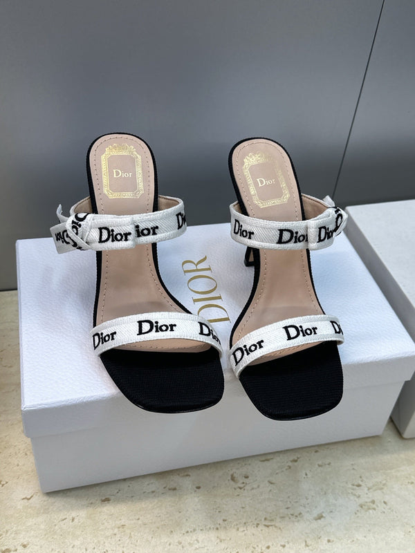 CD Sandales à Talon 26S 10cm Cuir Tissu Noir Beige 633072