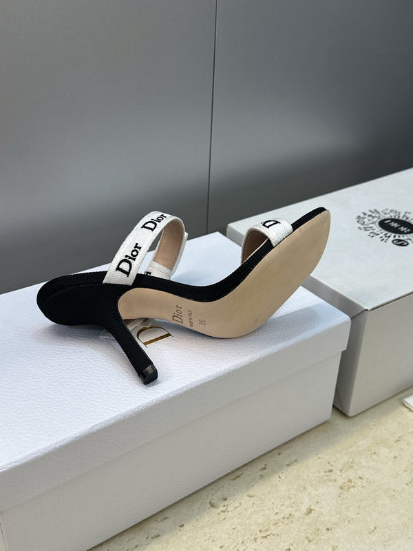 CD Sandales à Talon 26S 10cm Cuir Tissu Noir Beige 633072