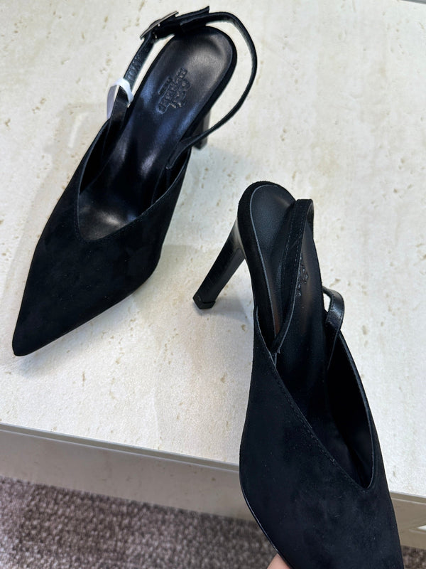 HM Nicoletta Slingback 9cm Black Suede 830195