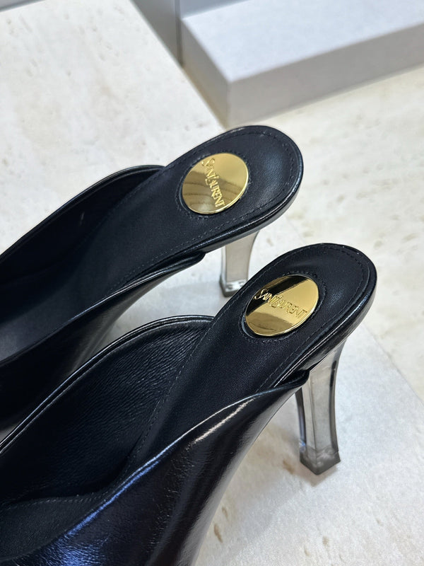 YSL Sabrina Mules 8.5cm Black Leather 959685