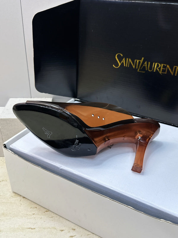 YSL Sabrina Mules 8.5cm Brown TPU 959686