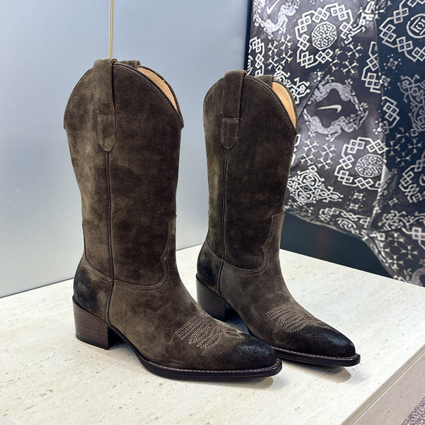 CE 26s Mid-Calf Boots 4.5cm Dark Brown Suede 959453