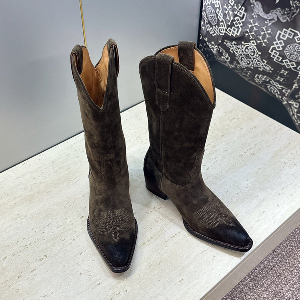 CE 26s Mid-Calf Boots 4.5cm Dark Brown Suede 959453