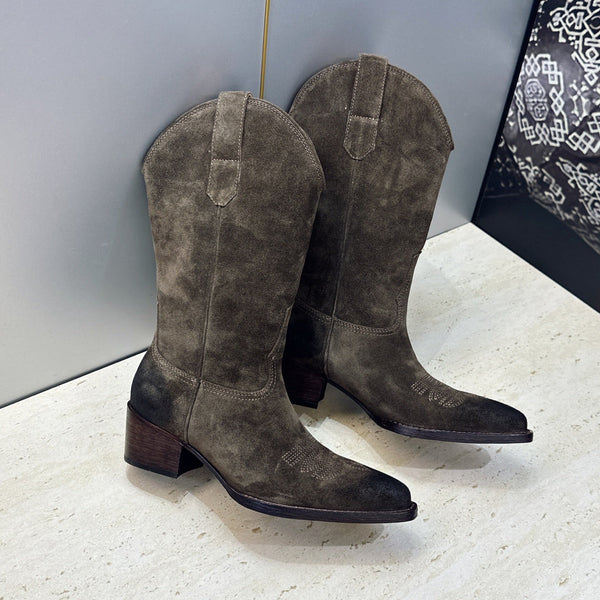 CE 26s Mid-Calf Boots 4.5cm Dark Brown Suede 959453