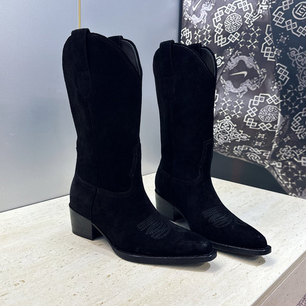CE 26s Mid-Calf Boots 4.5cm Black Suede 959454