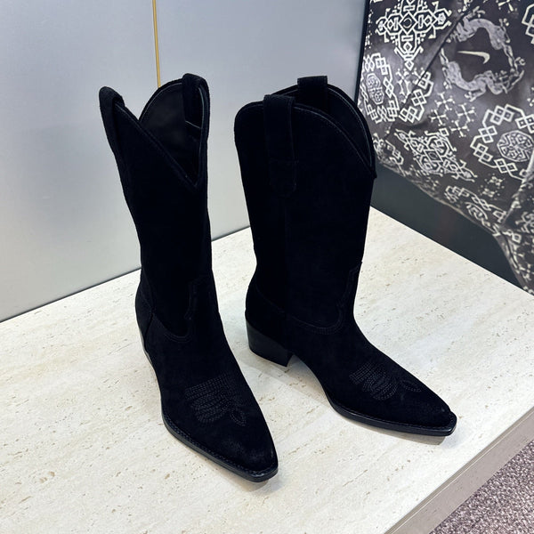 CE 26s Mid-Calf Boots 4.5cm Black Suede 959454