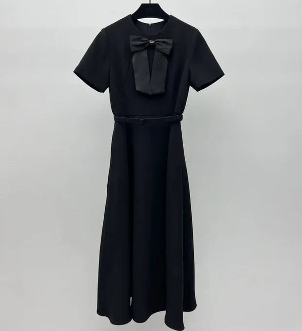 CD 2026 Robe Ceinturée à Nœud Noir Polyester 445444