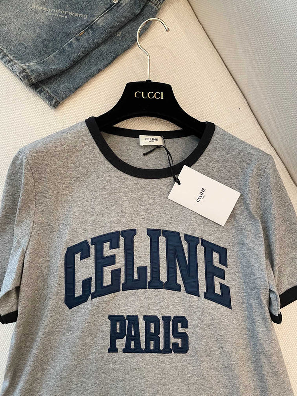 Celine "CELINE PARIS" T-shirt Gray Black Blue cotton