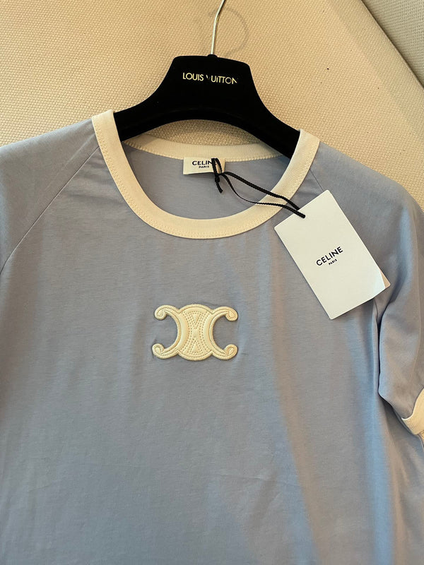 Maglietta Celine Azzurro misto Cotone Bianco