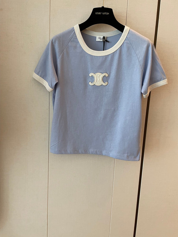 Maglietta Celine Azzurro misto Cotone Bianco