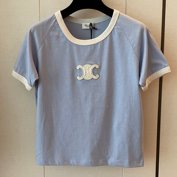 Maglietta Celine Azzurro misto Cotone Bianco