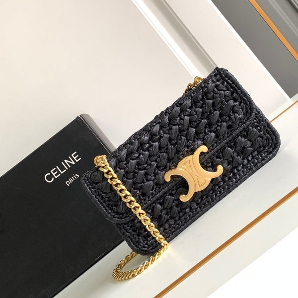 CL Triomphe 20cm Black Raffia Gold Hardware