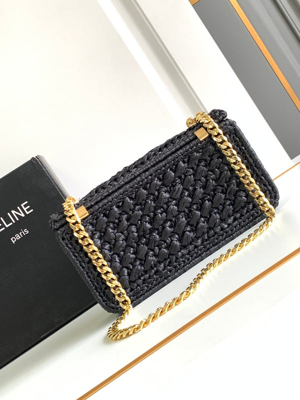 CL Triomphe 20cm Black Raffia Gold Hardware