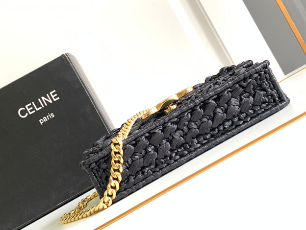 CL Triomphe 20cm Black Raffia Gold Hardware