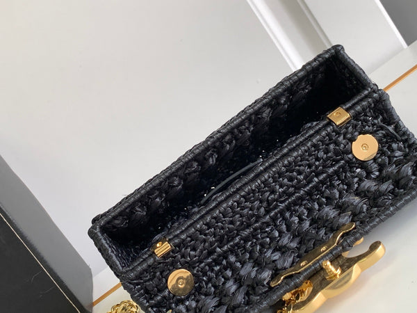 CL Triomphe 20cm Black Raffia Gold Hardware
