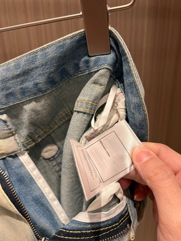 Jeans strappati stampati con doppia C CC in cotone blu chiaro retrò