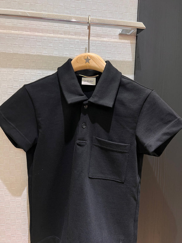YSL 2025 Polo Collar T-shirt Black and Gray Cotton