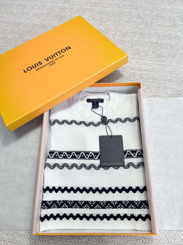 T-shirt con motivo LV 25 in cotone bianco e nero
