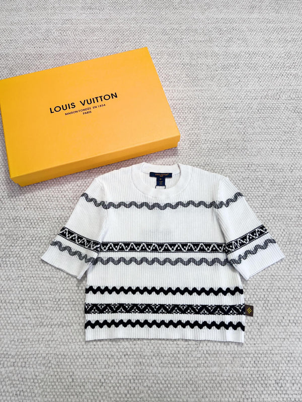 T-shirt con motivo LV 25 in cotone bianco e nero