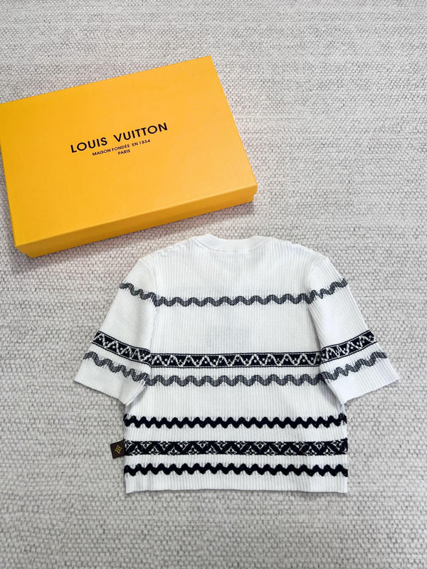 T-shirt con motivo LV 25 in cotone bianco e nero