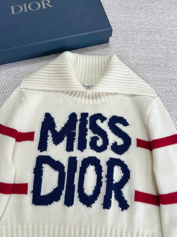 CD Turtleneck Sweater White Blue Red Wool Cashmere