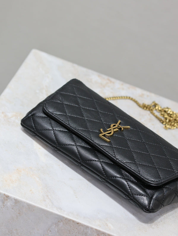 Gaby Phone Bag 19cm Black Quilted Leather GHW