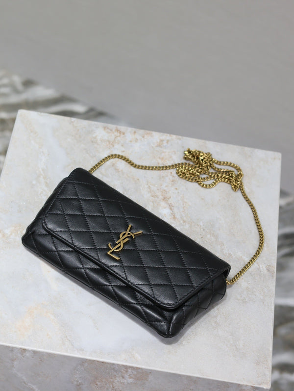 Gaby Phone Bag 19cm Black Quilted Leather GHW
