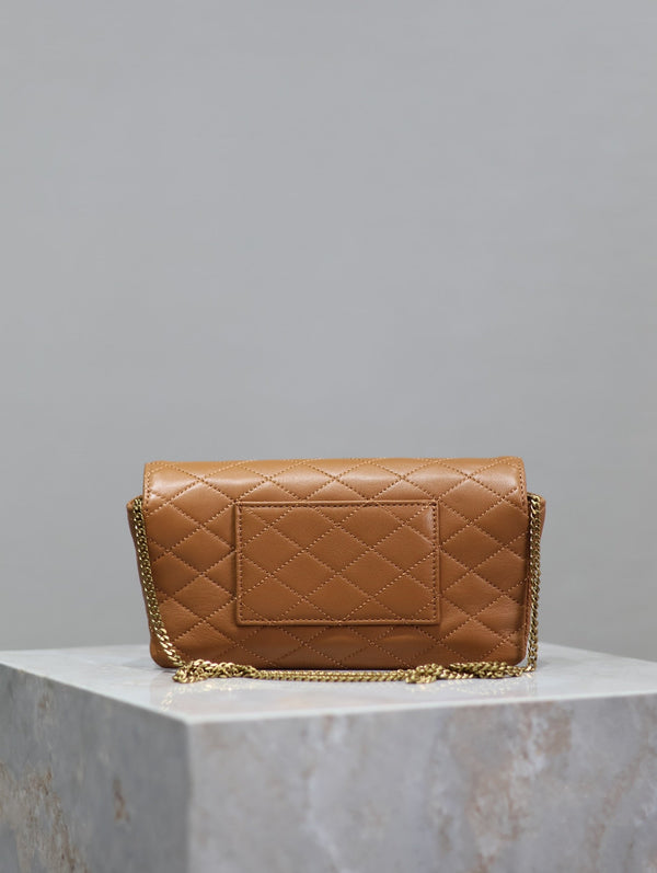Gaby Phone Bag 19cm Light Brown Quilted Leather GHW
