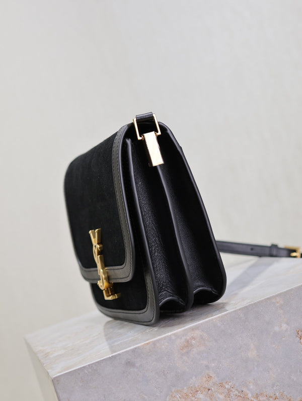 Sac bandoulière YSL Solferino en cuir suédé noir