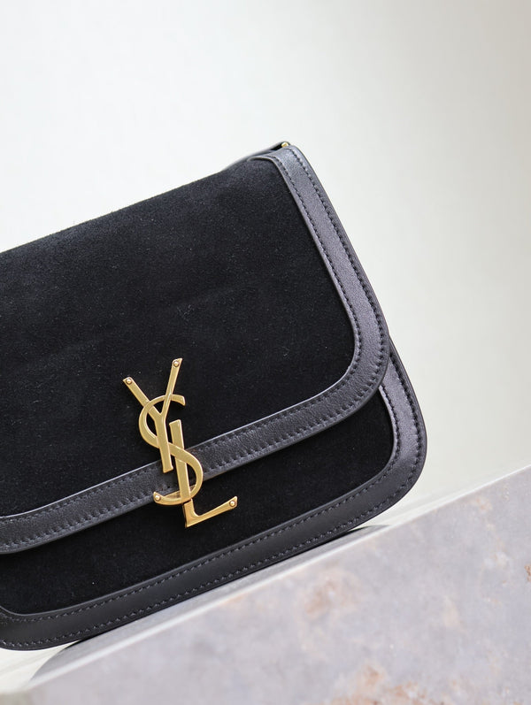 Sac bandoulière YSL Solferino en cuir suédé noir